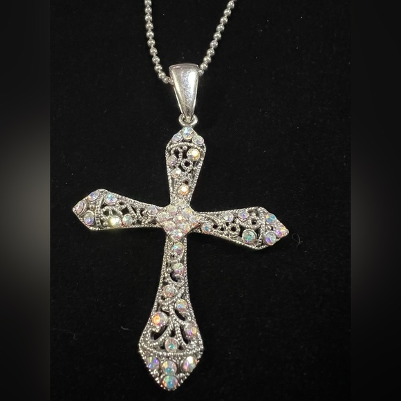 Premier Designs Angelina Antiqued Rhodium Cross Necklace - Aurora Borealis - Picture 1 of 13